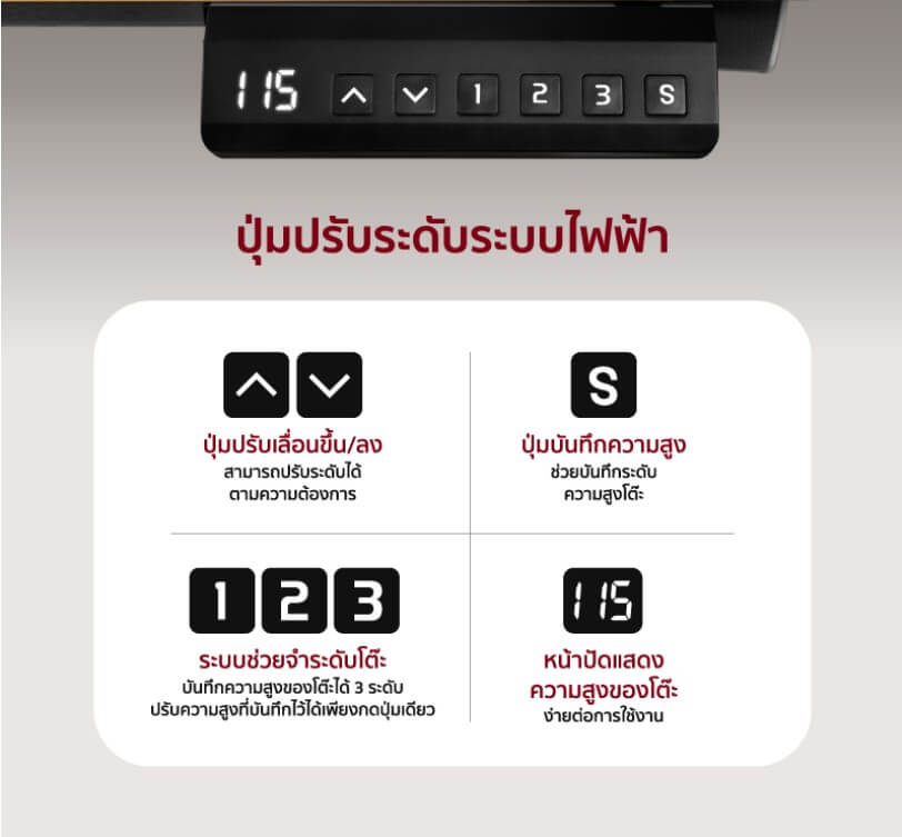 โต๊ะทำงานเพื่อสุขภาพ Fennix รุ่น 160*80cm สีไม้สีเข้ม/สีดำ